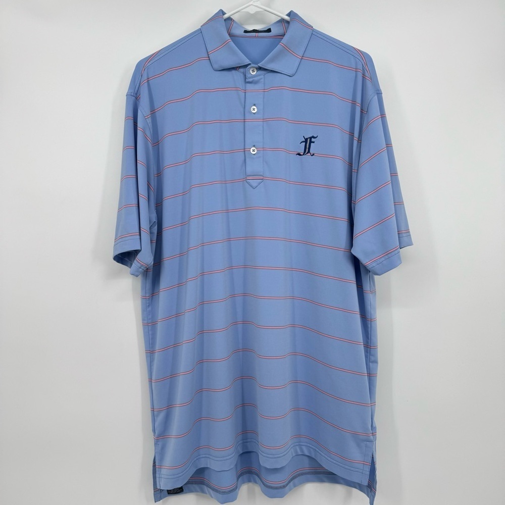 Turtleson Polo Shirt Men Large Blue Golf Pink Striped Short Sleeve Performance